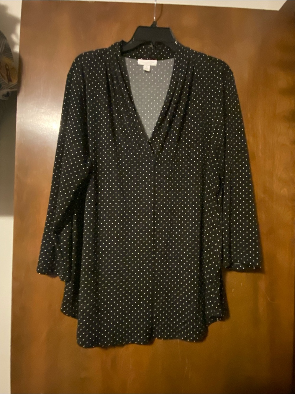 Charter Club Black V-Neck Tunic with White Polka Dots
